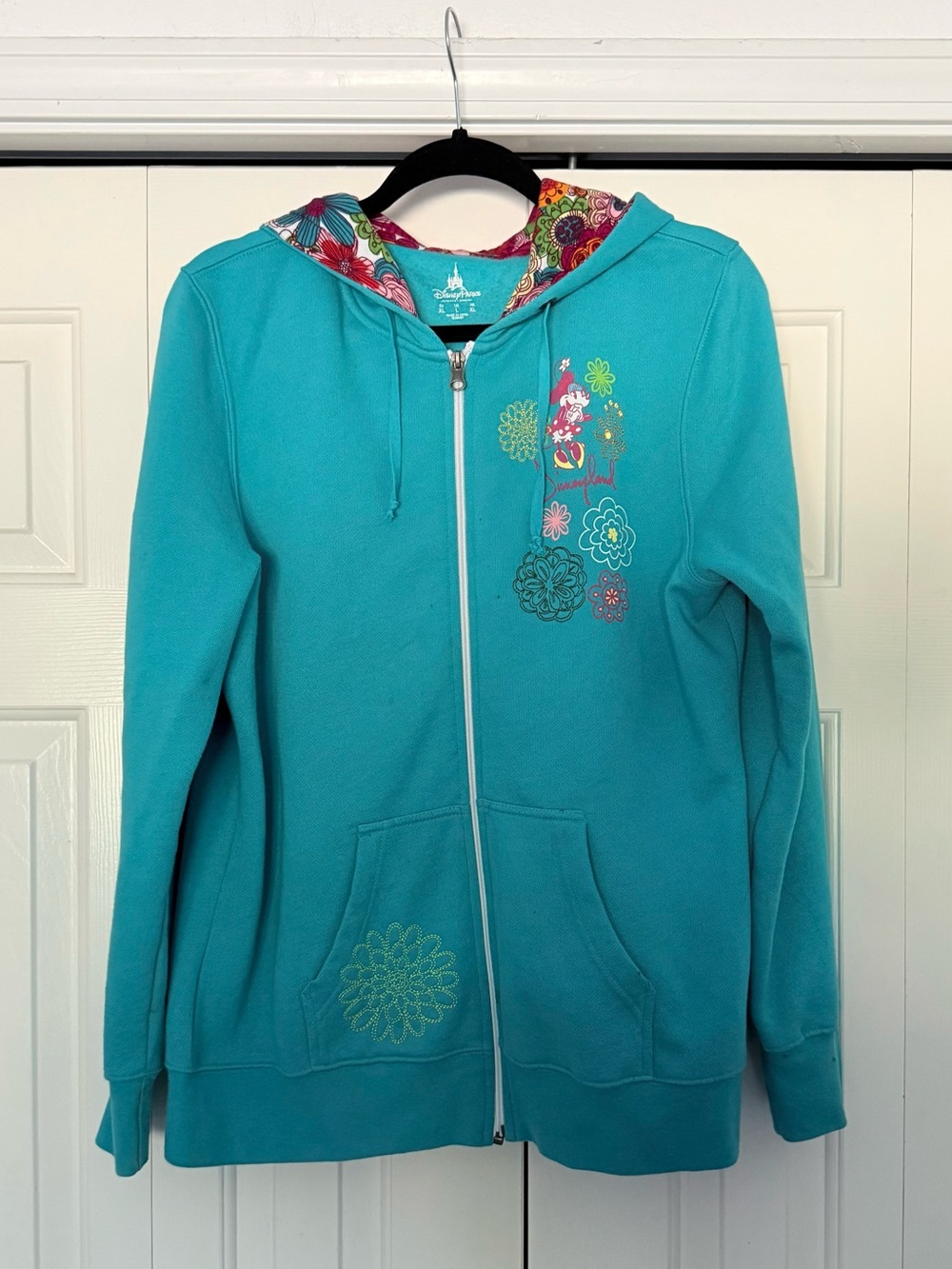 Disney Teal Full-Zip Hoodie with Floral Hood Lining